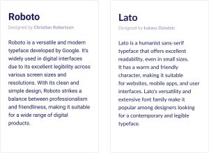 an example of text in roboto and lato typefaces, best for use in digital products